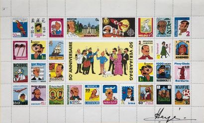 null Hergé/Tintin. Feuillet complet composé de 31 timbres Tintin édité à l'occasion...