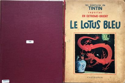 null Hergé/Tintin. Album "Le lotus bleu" E.O en N&B de 1936 avec 5 HT couleurs. Reliure...