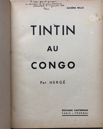 null Hergé/Tintin. Album "Tintin au Congo" édition N&B de 1937 avec 4 HT couleurs....