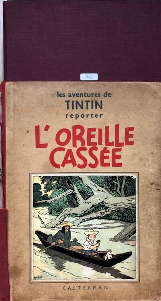 null Hergé/Tintin. Album "L'oreille cassée" édition N&B de 1938 avec 4 HT couleurs....