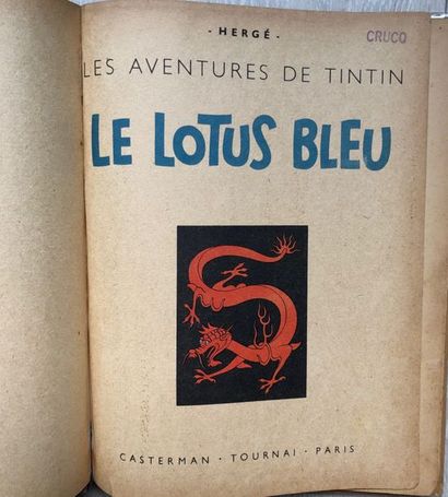 null Hergé/Tintin. Album "Le Lotus Bleu" EO couleurs B1 de 1946. Papier épais jauni....