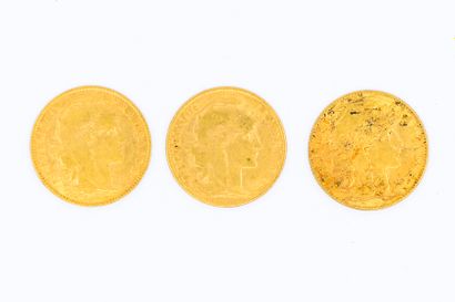 TROIS pièces de 10 francs or 1906/1907

Poids...