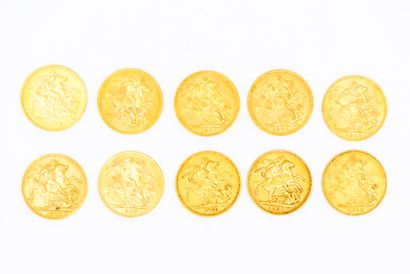 LOT de dix pièces souverain en or comprenant...
