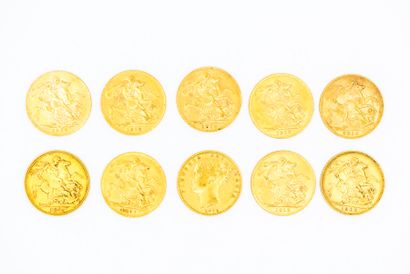 LOT de dix pièces souverain en or comprenant...
