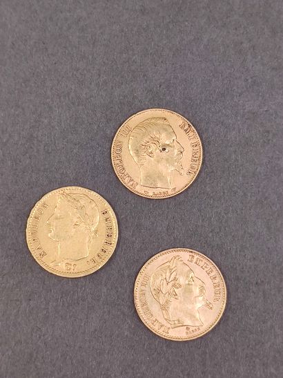 TROIS pièces 20 francs Napoléon 1810/A, 1869/A,...