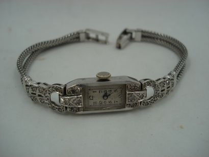 null 1 Bracelet Montre de dame ART DECO en platine et diamants 24,90 g en l'état