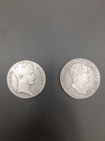 null Deux feuilles d'album avec des monnaies intéressantes, dont 1/2 francs Napoléon...