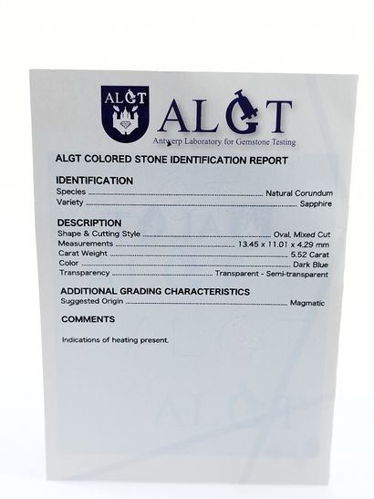 null Saphir sur papier 5,52 carat 

Avec certificat ALGT