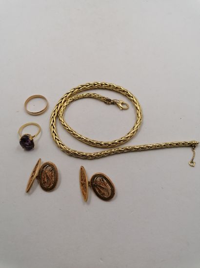 null 1 Collier Or 18kt 21,07 g maille palmier 1 Alliance Or 18kt 3,05 g 1 Bague Or...