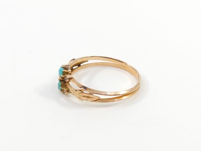 null French work, end of the 19th century 
Pink gold ring 750° decorated with turquoise...