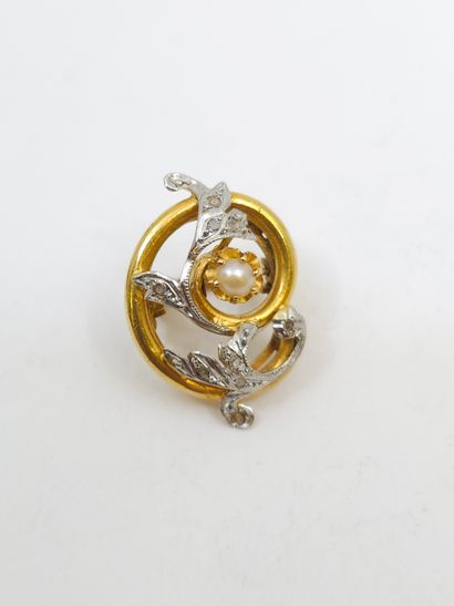 null LOT in gold 750 ° including : 
Brooch with plant motif in gold and roses 
A...
