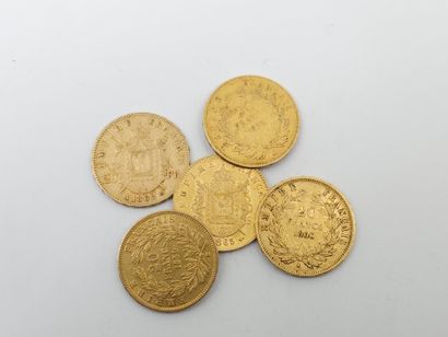 LOT of five Napoleon III coins 
Years : 1856A,1859BB,...