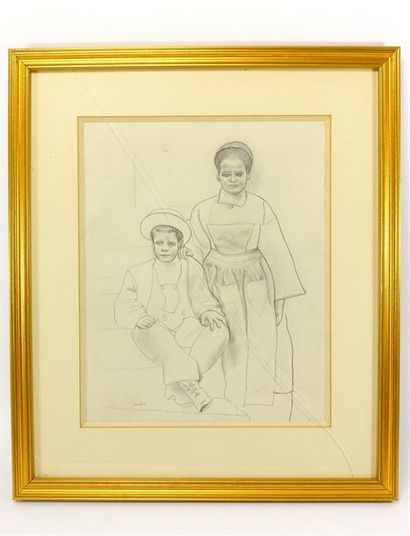 null École française, XXe siècle.
Portrait d'une mère et de son fils
Dessin à la...