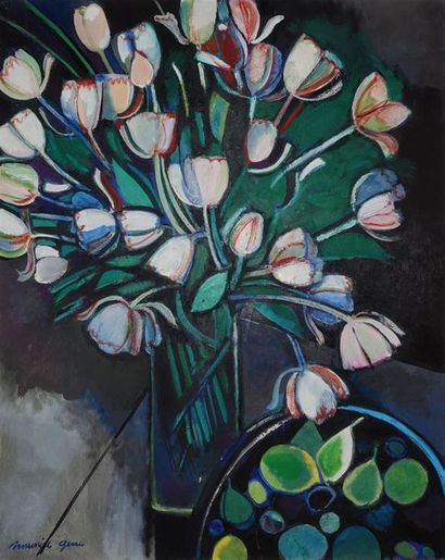 null Maurice GENIS (Saigon 1925-Lacanau 2013).
Tulipes blanches et fruits
Huile sur...