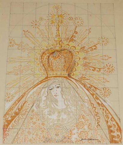 null MICHEL-HENRY (1928-2016).
Projet de décor à l'effigie de la Vierge 
Technique...