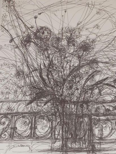 null MICHEL-HENRY (1928-2016).
Bouquet sur fenêtre
Stylo et feutre sur papier, signé...
