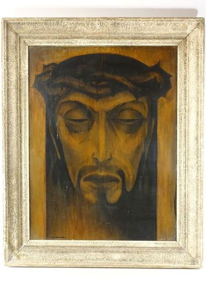 null Pierre de CLAUSADE (1910-1976).
Christ à la couronne d'épine.
Huile sur carton,...