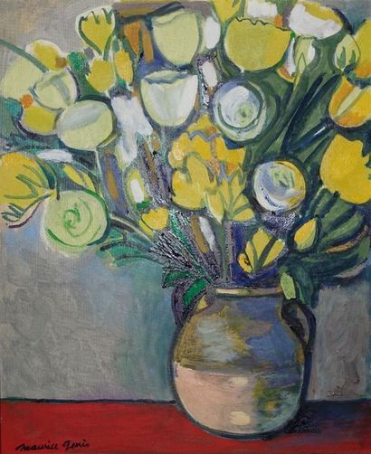 null Maurice GENIS (Saigon 1925-Lacanau 2013).
Nature morte au vase de fleurs jaunes
Huile...