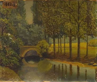 null Antide HENRY (1877-1959).
Paysage au pont
Huile sur carton, signée en bas à...
