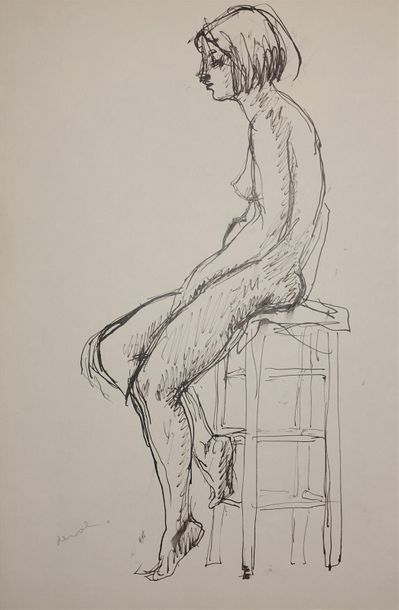 null Pierre DEVAL (1897-1993).
La Grande Chaumière, 1950
Dessin à la plume, signé...