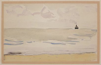 null Albert MARQUET (1875-1947).
Navire près de la côte
Aquarelle, signée en bas...