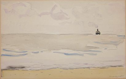  Albert MARQUET (1875-1947). Navire près de la côte Aquarelle, signée en bas à droite....