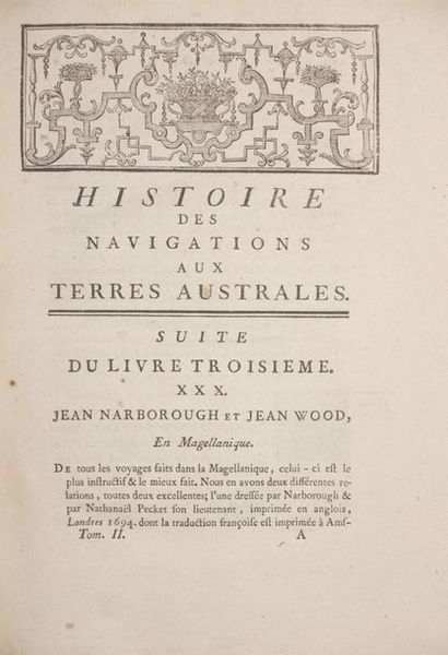 null [Brosses Président Charles de]. Histoires des navigations aux terres Australes,...