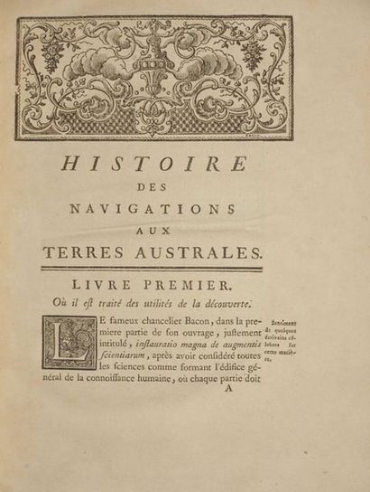 null [Brosses Président Charles de]. Histoires des navigations aux terres Australes,...