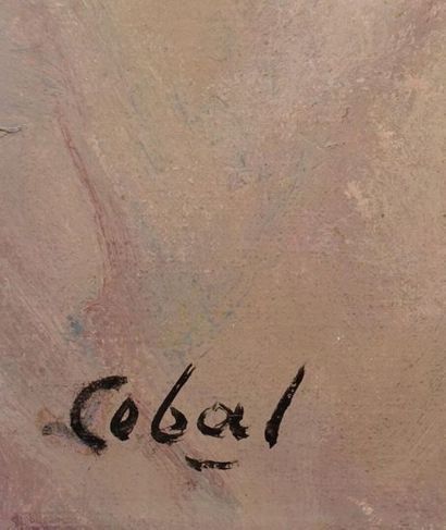 null Rufino CEBAL (1907-1970).
Fillette aux fruits.
Huile sur toile, signée en bas...