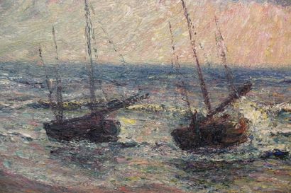 null Hendricus BERN-KLENE (1870-1930).
Barques sur la plage.
Huile sur toile, signée...