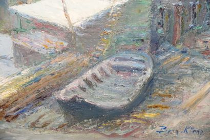 null Hendricus BERN-KLENE (1870-1930).
Barques en hiver.
Huile sur toile, signée...