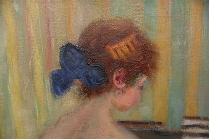 null Hendricus BERN-KLENE (1870-1930).
Jeune fille nue devant un piano.
Huile sur...