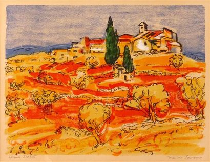 null Maurice SAVREUX (1884-1971).
Village en Provence.
Lithographie, épreuve d'artiste,...