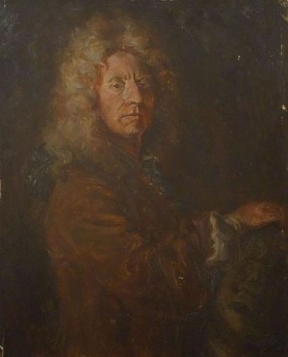 null D'après Jean-Antoine WATTEAU (1684-1721).
Portrait.
Huile sur panneau, datée...