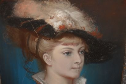 null École du XIXe siècle, dans le goût de la Renaissance.
Portrait d'une élégante.
Pastel...