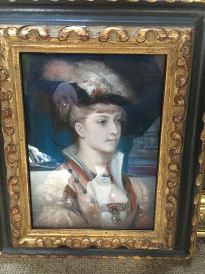 null École du XIXe siècle, dans le goût de la Renaissance.
Portrait d'une élégante.
Pastel...