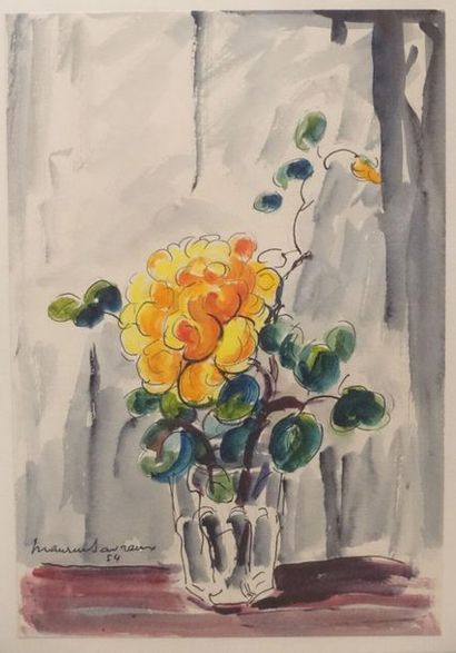 null Maurice SAVREUX (1884-1971).
Bouquet de fleurs dans un vase.
Aquarelle et encre,...
