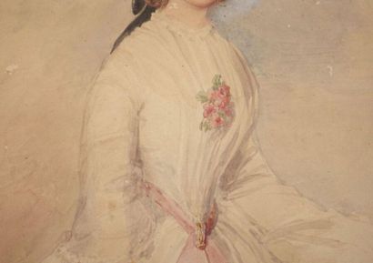 null École autrichienne du XIXe siècle.
Portrait de femme.
Aquarelle sur trait de...