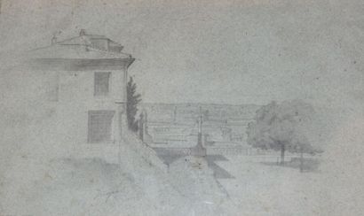 null École française du XIXe siècle. 
Vue de Rome.
Crayon noir, lavis gris et rehauts...