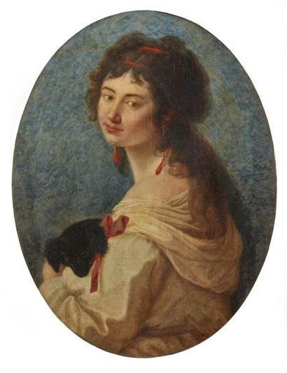 null École turinoise vers 1800.
Portrait de femme au petit chien.
Portrait de femme...