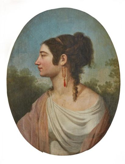 null École turinoise vers 1800.
Portrait de femme au petit chien.
Portrait de femme...