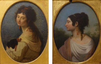 null École turinoise vers 1800.
Portrait de femme au petit chien.
Portrait de femme...