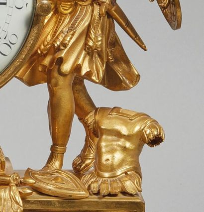 null Pendule en bronze ciselé et doré figurant Jason remettant la toison d'or à Pélias.
Le...
