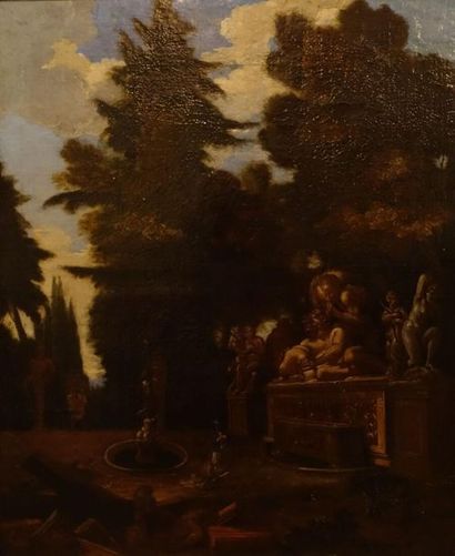 null École hollandaise vers 1700, suiveur de Frederic de MOUCHERON.
La fontaine de...