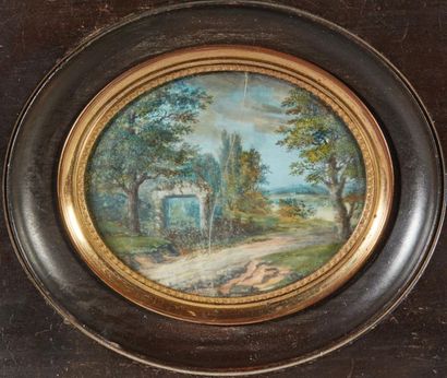 null Prosper LÉPINOY (1792-1859).
Ruine dans un paysage.
Miniature ovale sur ivoire.
Haut....
