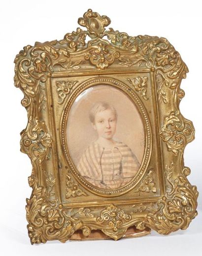 null Gabriel-Aristide PASSOT (1797-1875).
Portrait d'un enfant.
Miniature ovale,...