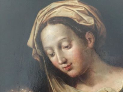 null École ANVERSOISE du XVIIe siècle, suiveur de Joos van Cleve.
Vierge à l'Enfant.
Panneau...