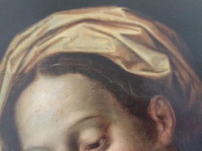 null École ANVERSOISE du XVIIe siècle, suiveur de Joos van Cleve.
Vierge à l'Enfant.
Panneau...