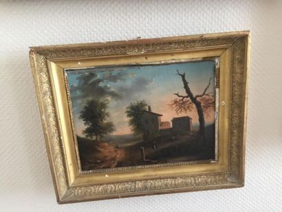 null École française du XIXe siècle.
Paysage à la ferme.
Huile sur toile.
(Restauration.)
Haut....