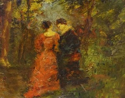 null Attribué à Octave-Nicolas-François TASSAERT (1800-1874).
Couple dans un parc.
Huile...